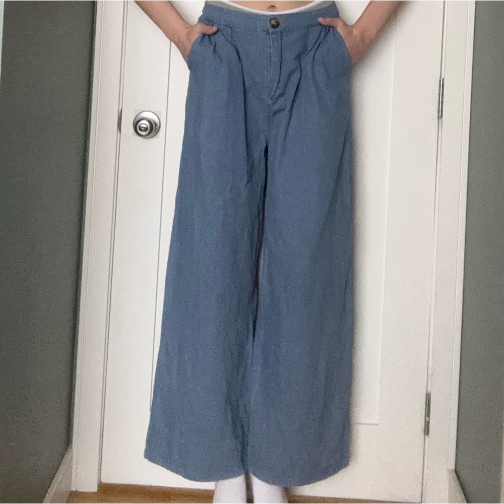 Wide-Leg Blue Soft Denim Pants